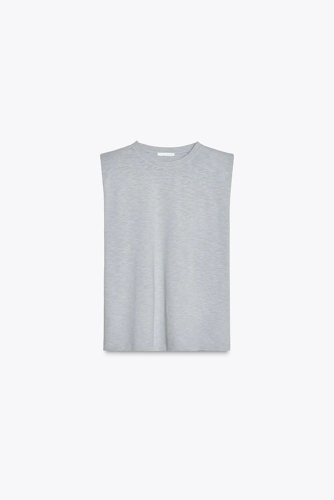 WASHED EFFECT T-SHIRT WITH SHOULDER PADS