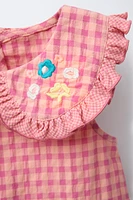 BLOUSE À CARREAUX ET BRODERIES