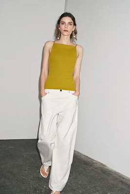 RIB KNIT POLYAMIDE STRAPPY TOP