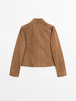 Suede leather jacket with lined buttons