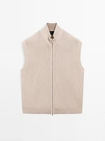 Cotton knit vest with zip