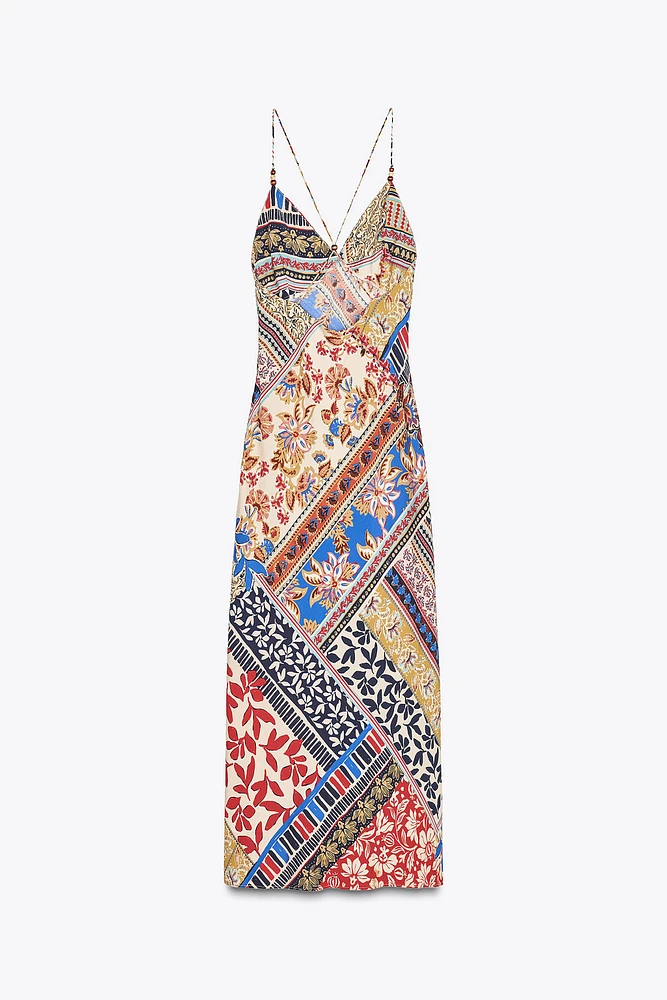 PATCHWORK PRINT MIDI DRESS