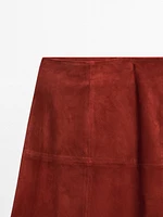 Suede leather flared midi skirt