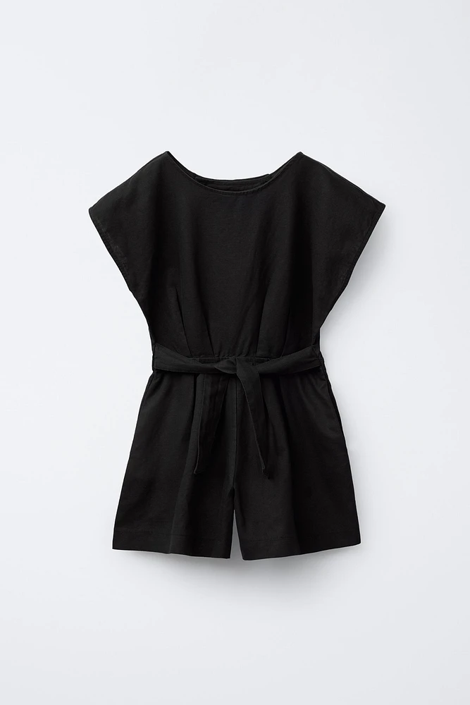 LINEN-BLEND BOW SHORT JUMPSUIT