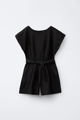 LINEN-BLEND BOW SHORT JUMPSUIT