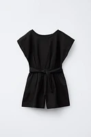 LINEN-BLEND BOW SHORT JUMPSUIT
