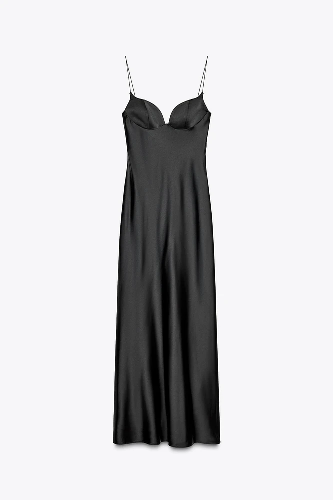LONG SATIN EFFECT DRESS