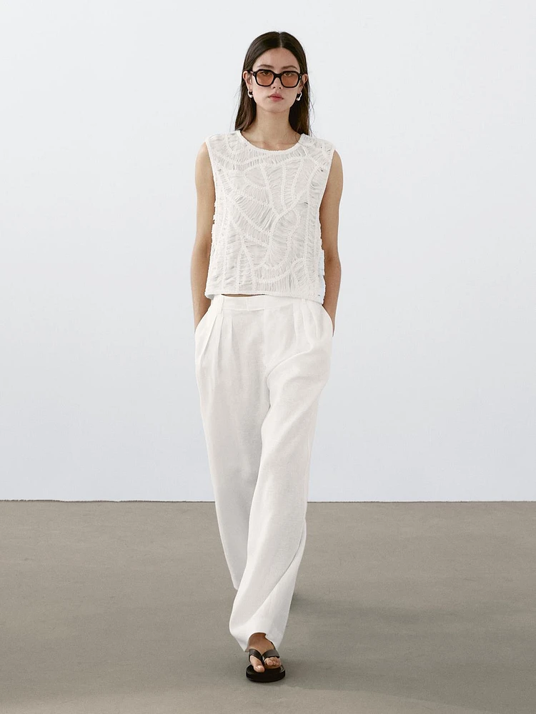 Pantalon triple pince 100 % lin