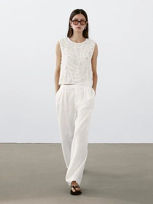 Pantalon triple pince 100 % lin