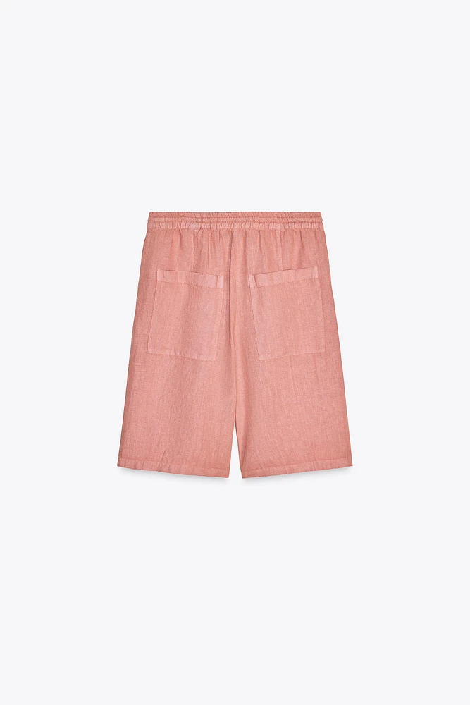 ZW COLLECTION 100% LINEN LONG BERMUDA SHORTS