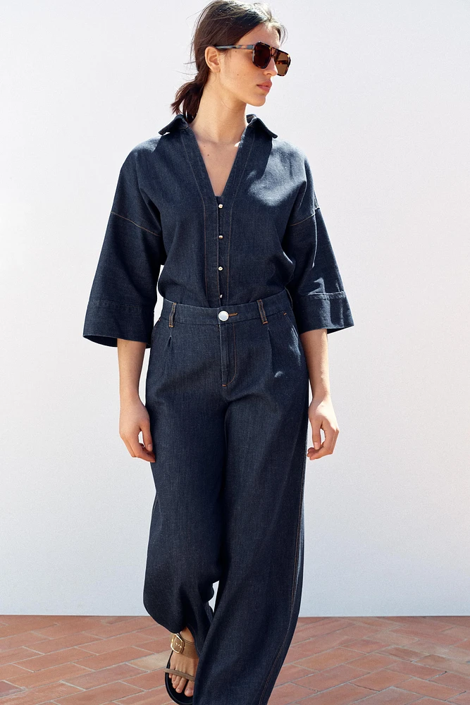PANTALON WIDE LEG TAILLE HAUTE À PINCES