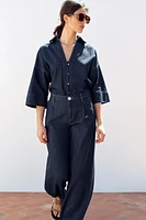 PANTALON WIDE LEG TAILLE HAUTE À PINCES