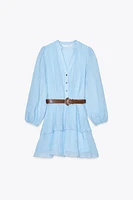 BELTED RUFFLED DRESS