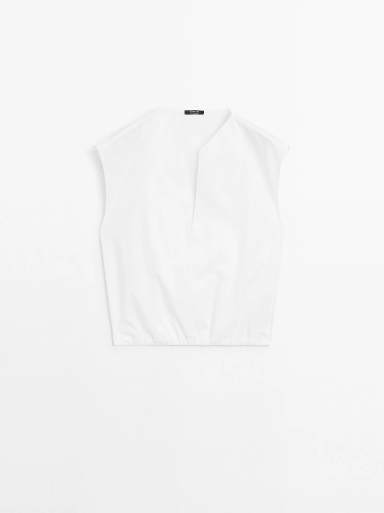 Poplin cotton blouse with elasticated detail