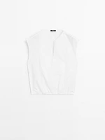 Poplin cotton blouse with elasticated detail