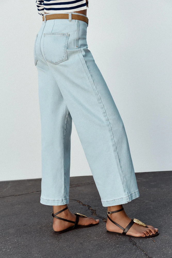 Z1975 BELTED HIGH RISE CROPPED WIDE LEG JEANS