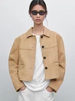 Veste courte à surpiqûres en cuir effet daim