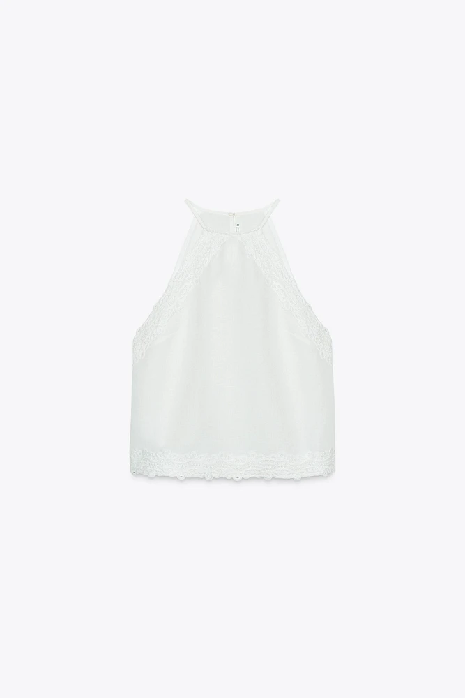 HALTER TOP WITH CROCHET DETAIL