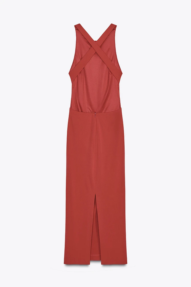 HALTER CROSS-BACK MIDI DRESS