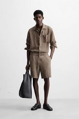 100% LINEN BELTED BERMUDA SHORTS