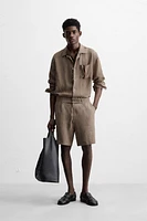 100% LINEN BELTED BERMUDA SHORTS