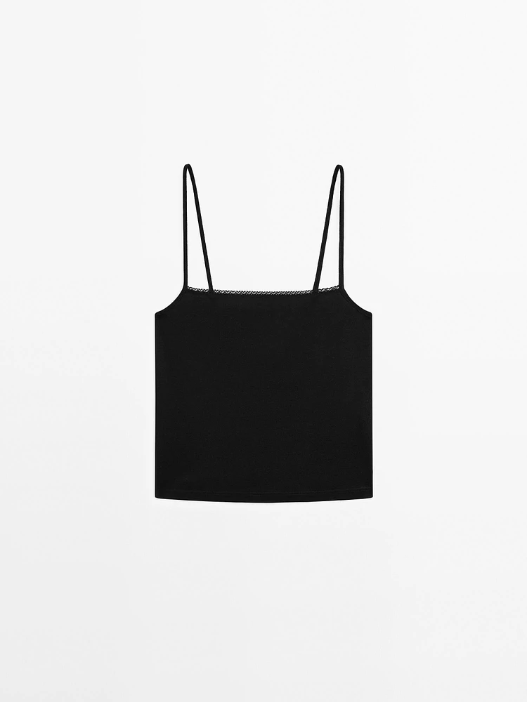 Strappy knit top with lace trim