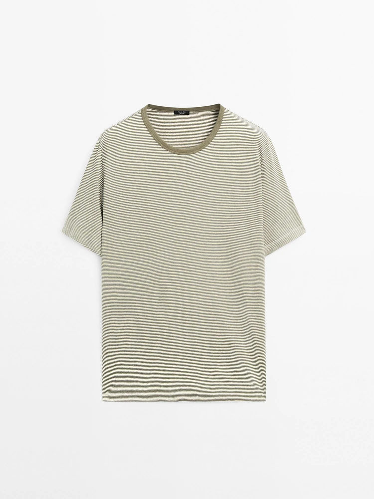 Striped linen and cotton T-shirt