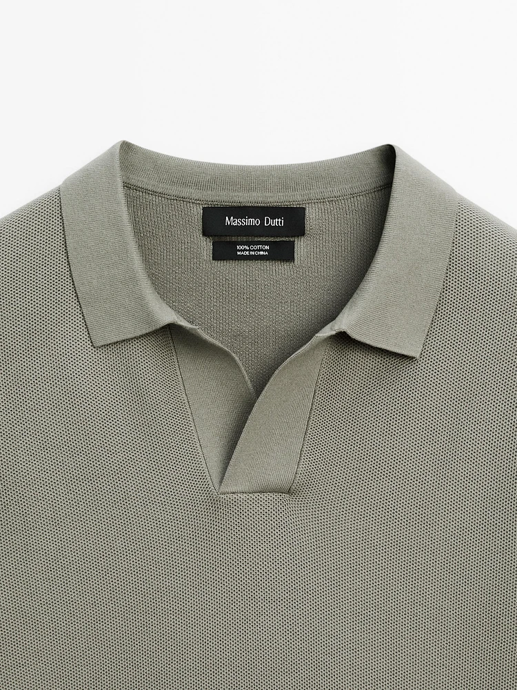100% cotton knit polo collar sweater