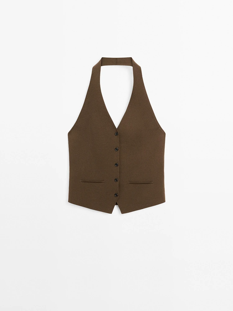 Veste sans manches en maille à encolure américaine