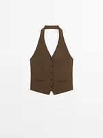 Veste sans manches en maille à encolure américaine