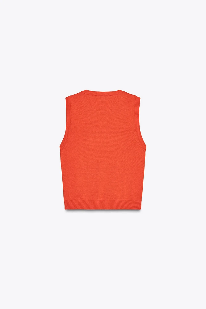 TOP GILET EN MAILLE À LOSANGES