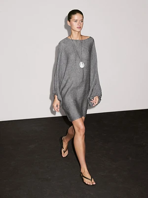 Short dress with sleeve detail, 100% linen