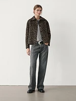Cropped wool blend animal print jacket
