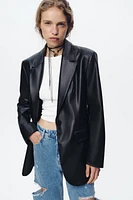 STRAIGHT FIT FAUX LEATHER BLAZER