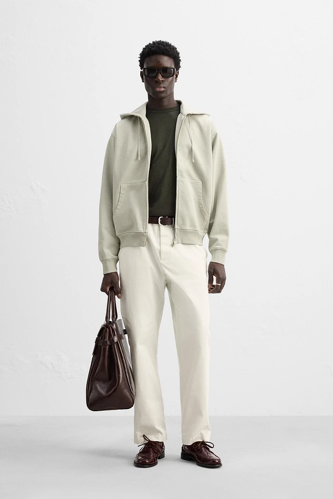 WASHED HOODED ZIP SWEATSHIRT