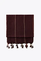 STRIPED FRINGED LINEN BLEND SCARF