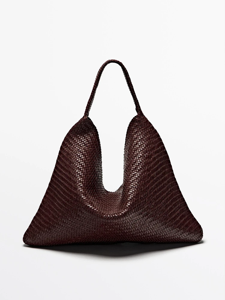 Grand sac cabas tressé en cuir nappa