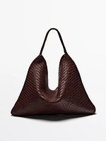 Grand sac cabas tressé en cuir nappa