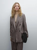Blazer chiné croisé en laine mélangée
