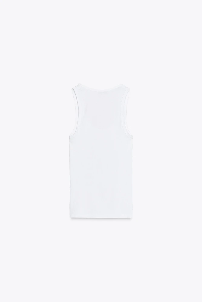 T-SHIRT SANS MANCHES EN COTON CÔTELÉ