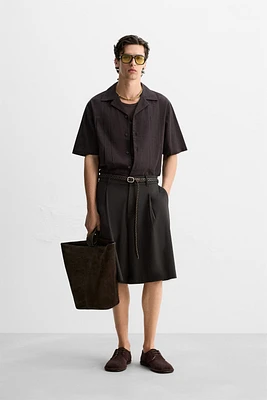 PLEATED COTTON-LINEN SHIRT