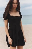 SHORT POPLIN LACE DRESS