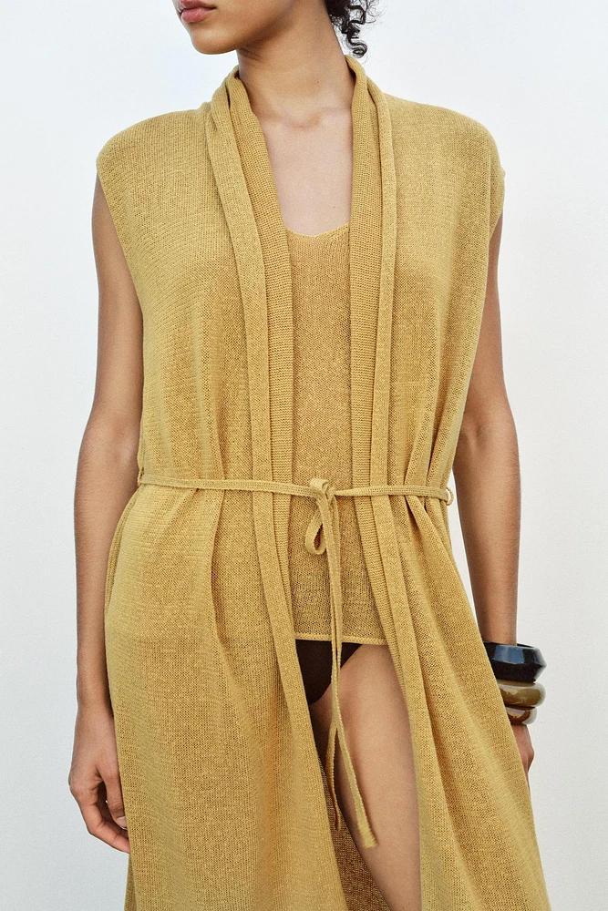 GILET LONG EN MAILLE AVEC LIN