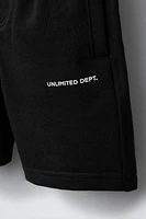 STRAIGHT FIT EMBOSSED TEXT TERRY SHORTS