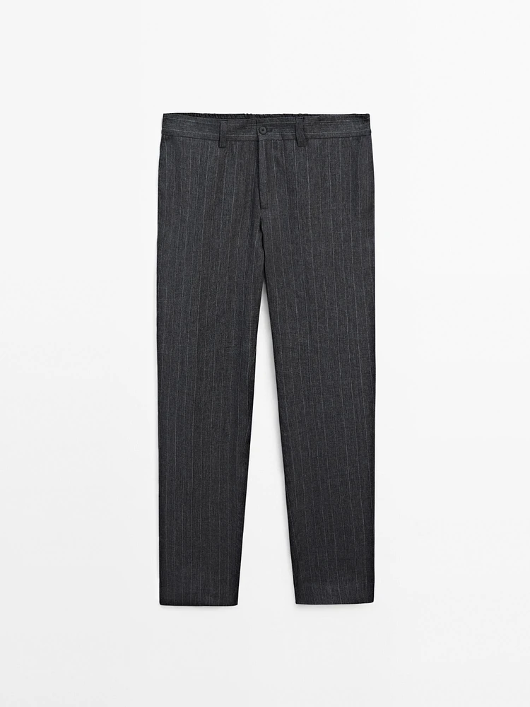 Faded 100% linen striped trousers