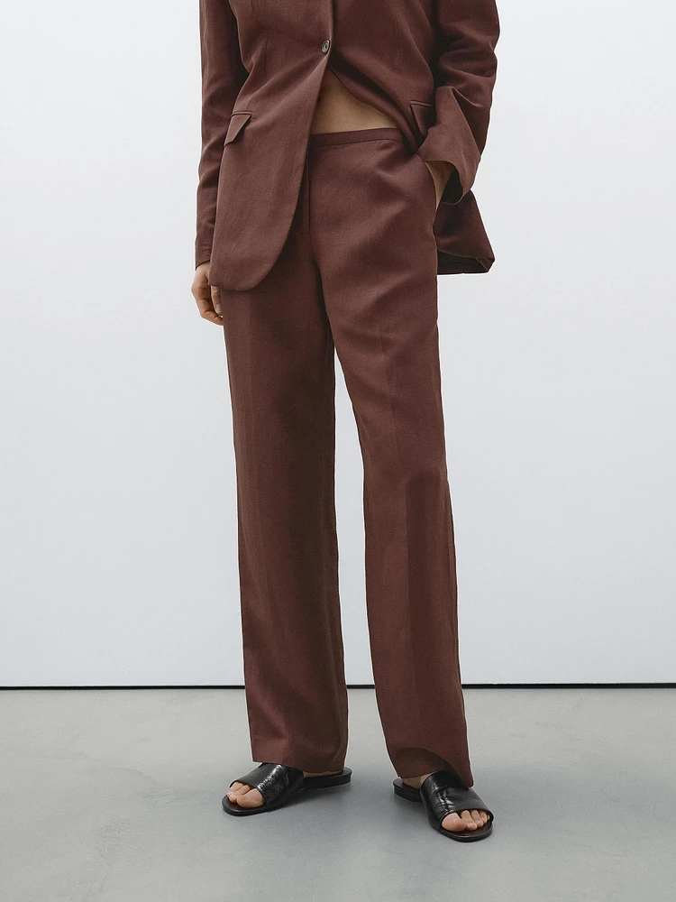 Straight-leg linen blend trousers