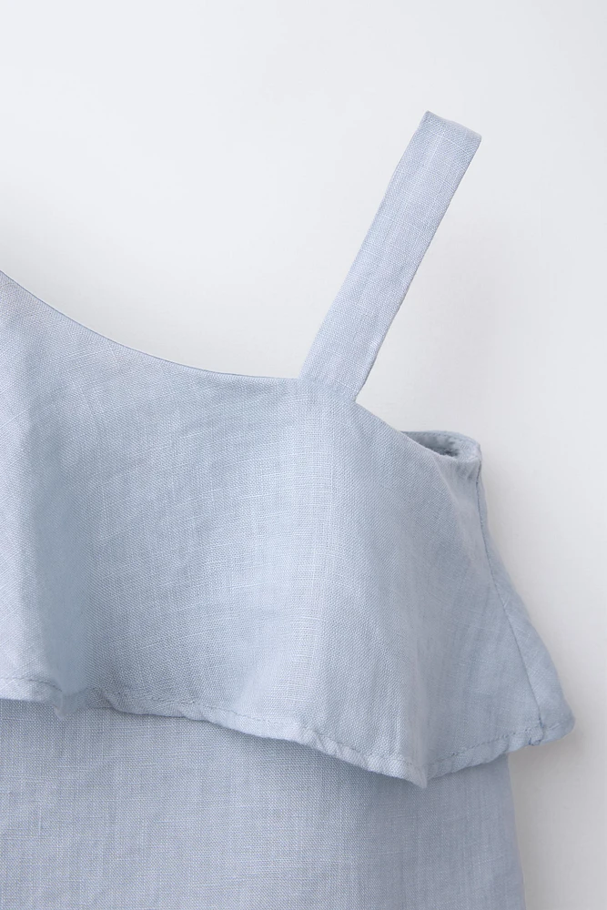 ASYMMETRIC RUFFLE 100% LINEN TOP