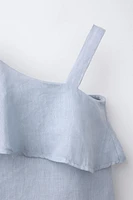 ASYMMETRIC RUFFLE 100% LINEN TOP