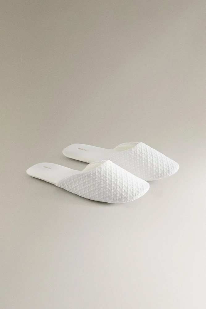 PLUMETIS FABRIC SLIPPERS WITH SATEEN DETAIL
