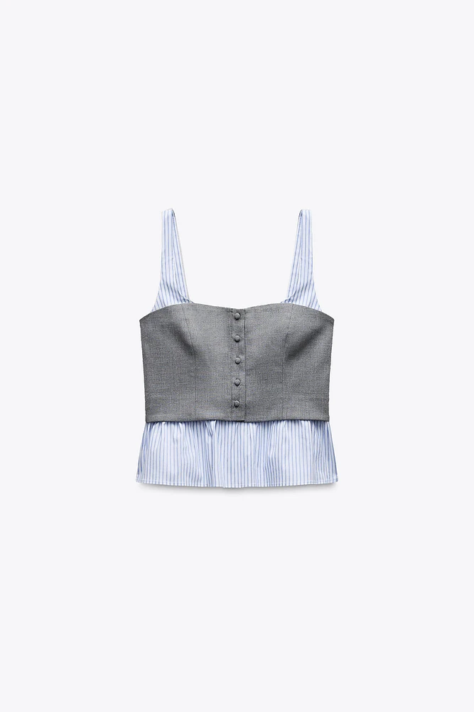 COMBINATION STRIPED POPLIN TOP